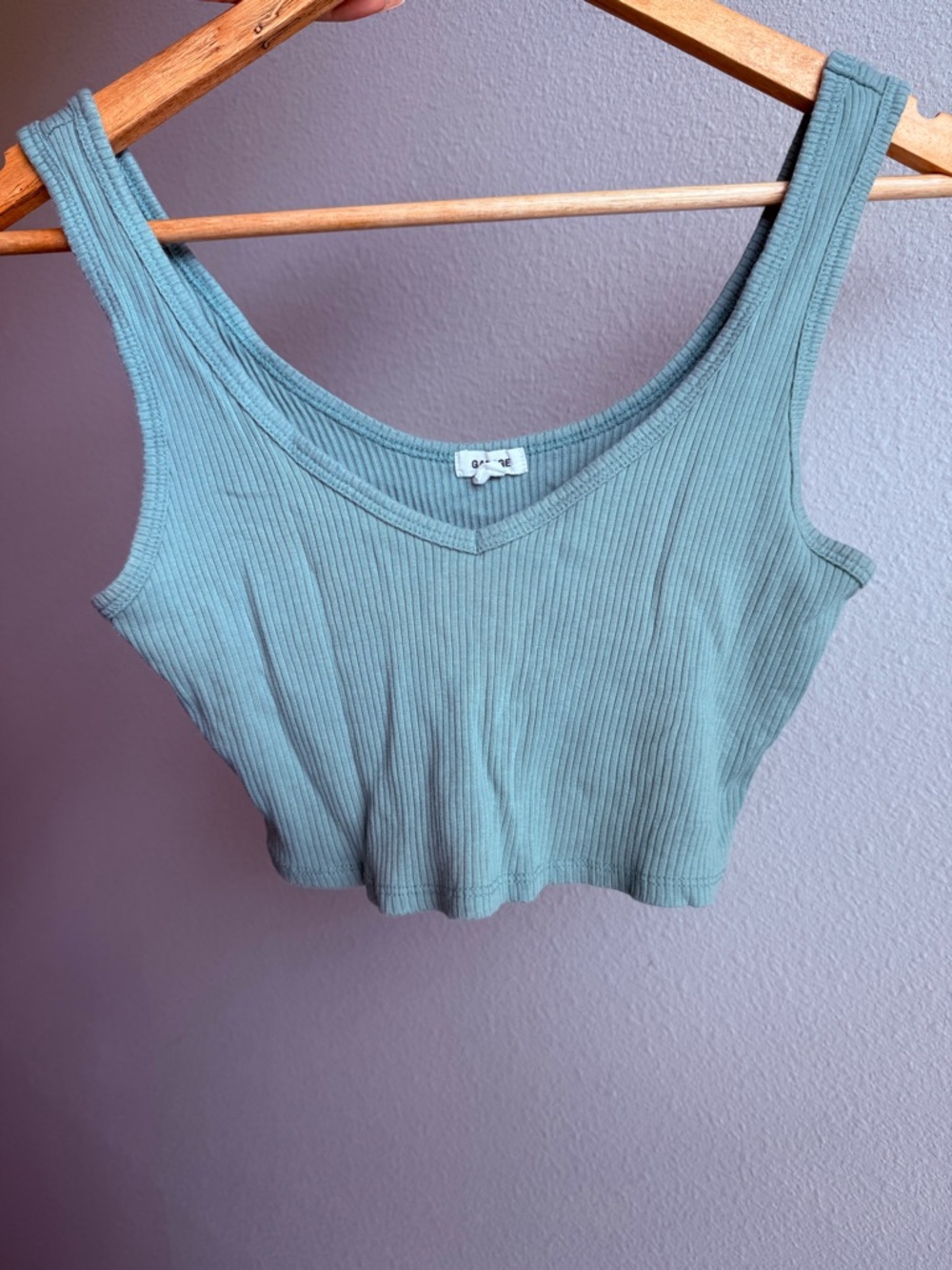 Garage Ribbed V-Neck Crop Tank Top - Sage